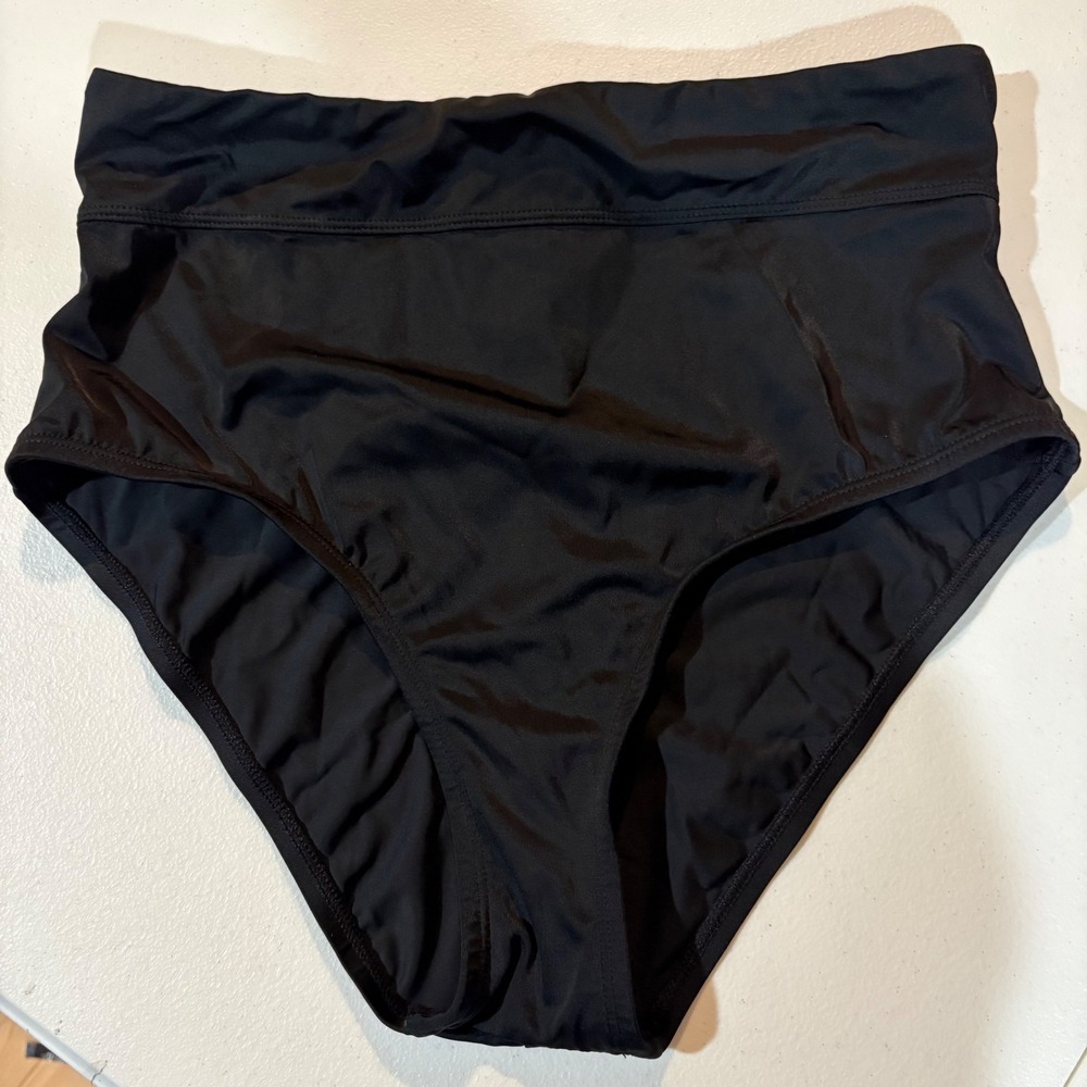 Kona Sol Womens Black High Waisted Bikini Bottom Swimsuit Size Medium